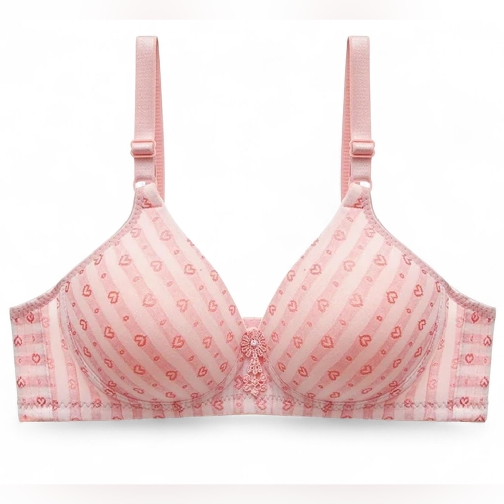 Pink Heart Floral Rhinestone Embellished Push Up Bra Size Medium 34C 36A… - Picture 2 of 10